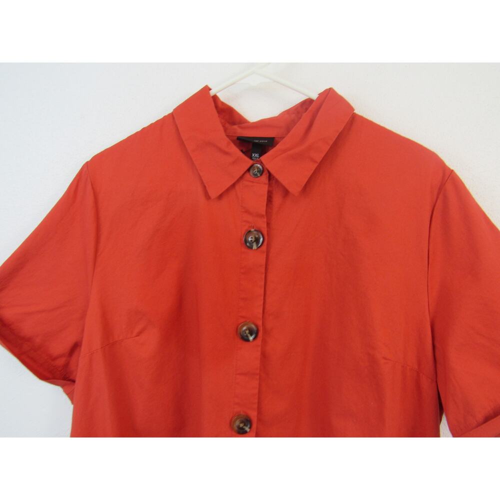 Who What Wear XXL Short Sleeve Button Front Trapeze Dress Red Orange Mini Cotton - Picture 5 of 6